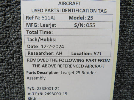 LearJet 2333001-22 (Use: 2493000-15) Learjet 25 Rudder Assembly