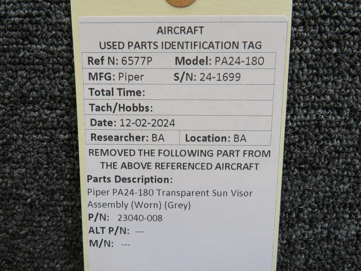 Piper Aircraft 23040-008 Piper PA24-180 Transparent Sun Visor Assembly (Worn) (Grey)