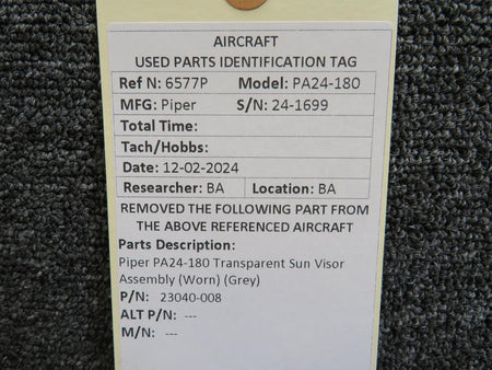 Piper Aircraft 23040-008 Piper PA24-180 Transparent Sun Visor Assembly (Worn) (Grey)