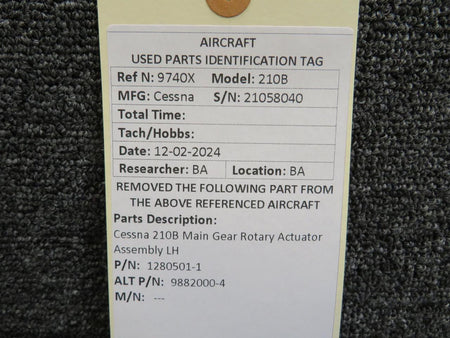Cessna Aircraft Parts 1280501-1 (Use: 9882000-4) Cessna 210B Main Gear Rotary Actuator Assembly LH