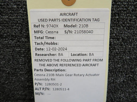Cessna Aircraft Parts 1280501-2 (Use: 1280511-4) Cessna 210B Main Gear Rotary Actuator Assembly RH