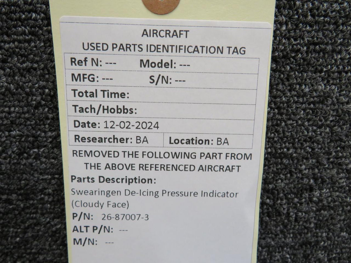 Swearingen 26-87007-3 Swearingen De-Icing Pressure Indicator (Cloudy Face)