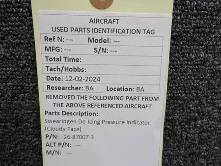 Swearingen 26-87007-3 Swearingen De-Icing Pressure Indicator (Cloudy Face)