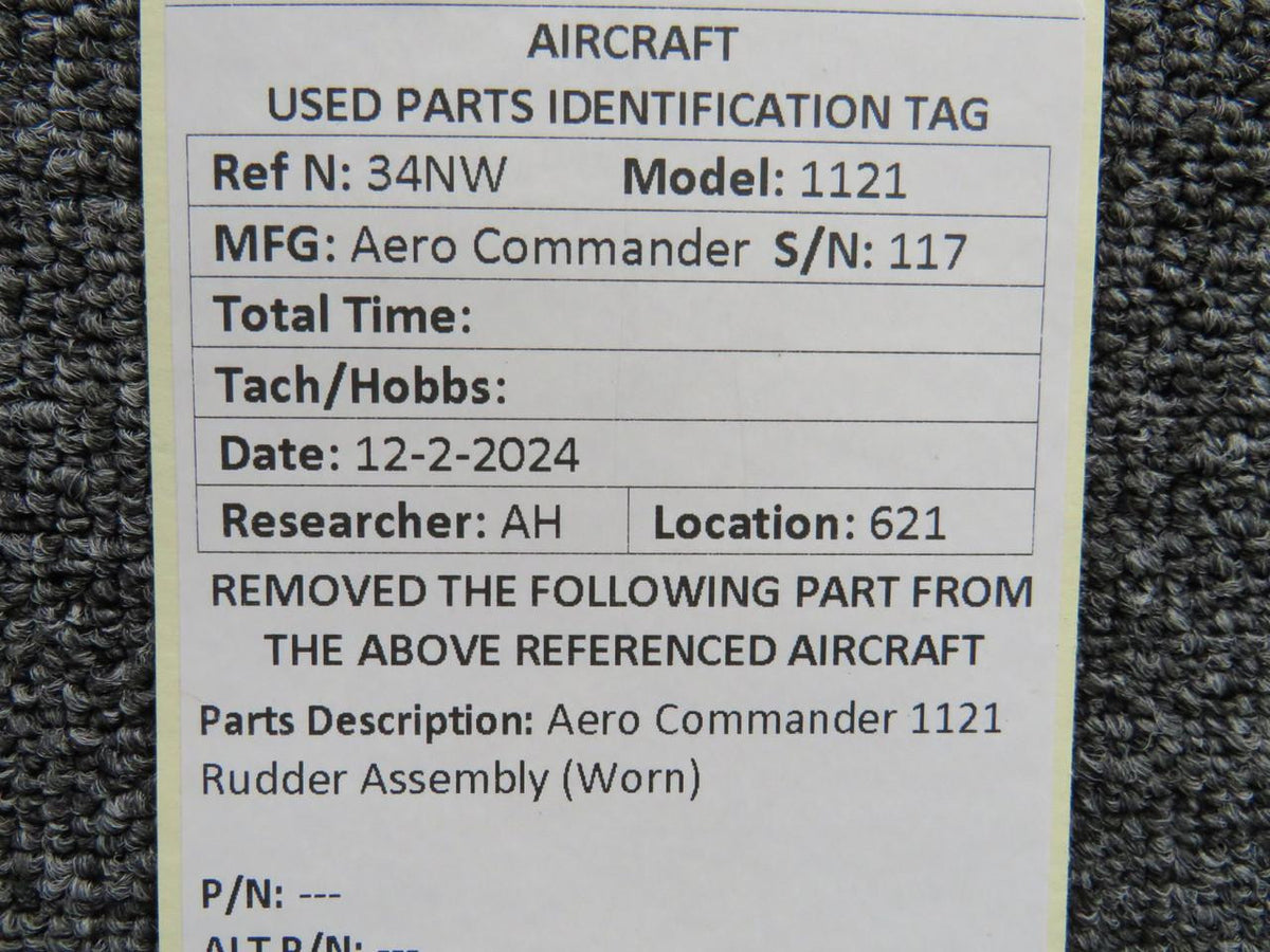 Aero Commander 1121 Rudder Assembly (Worn)