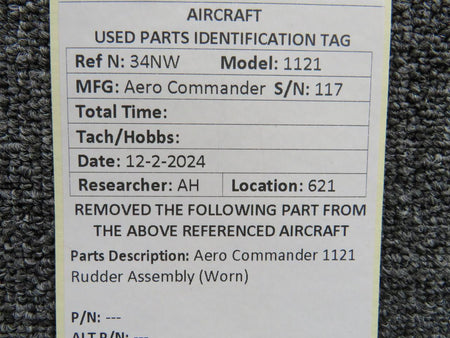 Aero Commander 1121 Rudder Assembly (Worn)