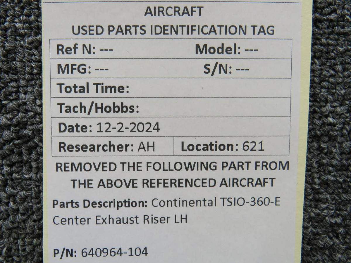 Continental Avionics 640964-104 Continental TSIO-360-E Center Exhaust Riser LH