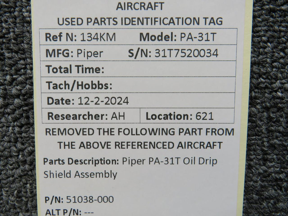 Piper Aircraft Parts 51038-000 Piper PA-31T Oil Drip Shield Assembly