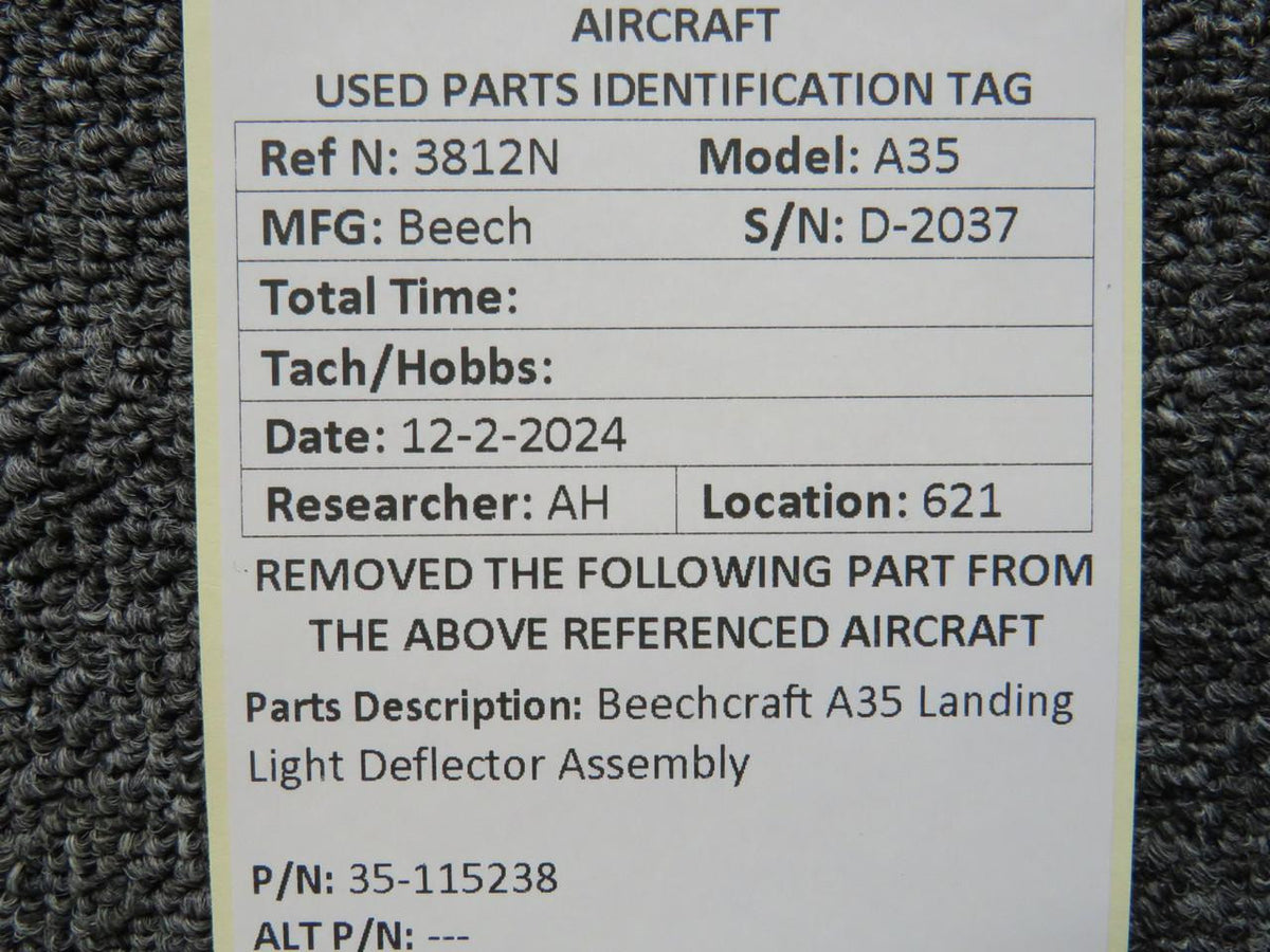 Beechcraft Parts 35-115238 Beechcraft A35 Landing Light Deflector Assembly