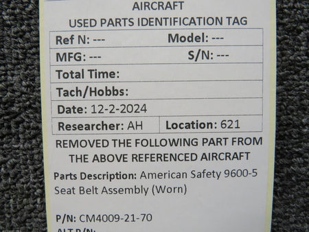 American Safety Corp. CM4009-21-70 American Safety 9600-5 Seat Belt Assembly (Worn)