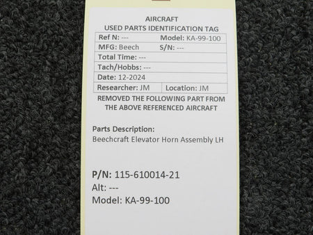 Beechcraft Parts 115-610014-21 Beechcraft 99-100 Elevator Horn Assembly LH