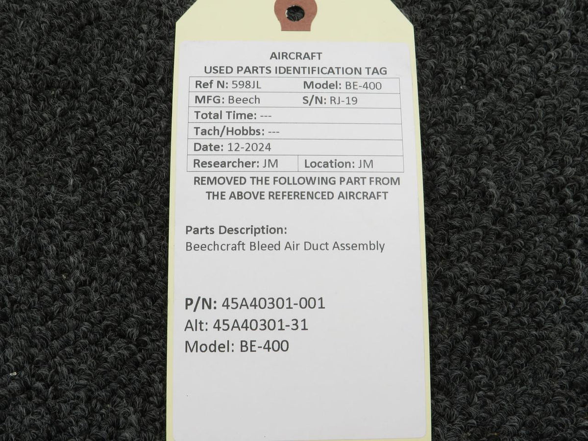 Beechcraft Parts 45A40301-001 (Alt: 45A40301-31) Beechcraft BE-400 Bleed Air Duct Assembly
