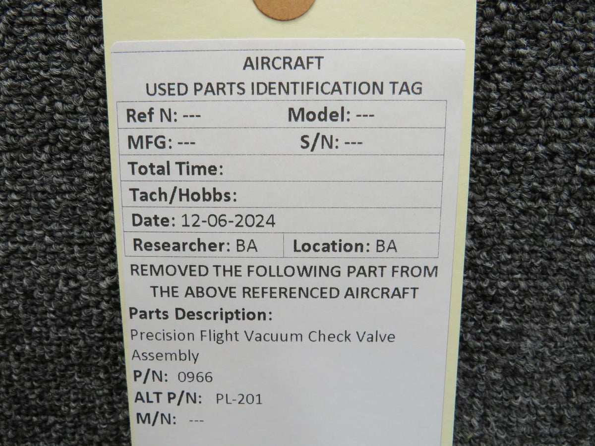 Precision Sensors 0966 (Alt: PL-201) Precision Flight Vacuum Check Valve Assembly