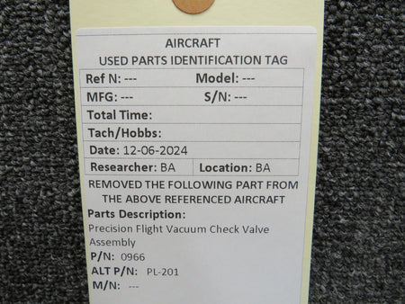 Precision Sensors 0966 (Alt: PL-201) Precision Flight Vacuum Check Valve Assembly