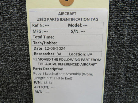 rupert industries 65-51 Rupert Lap Seatbelt Assembly (Worn) (Length: 52” End to End)