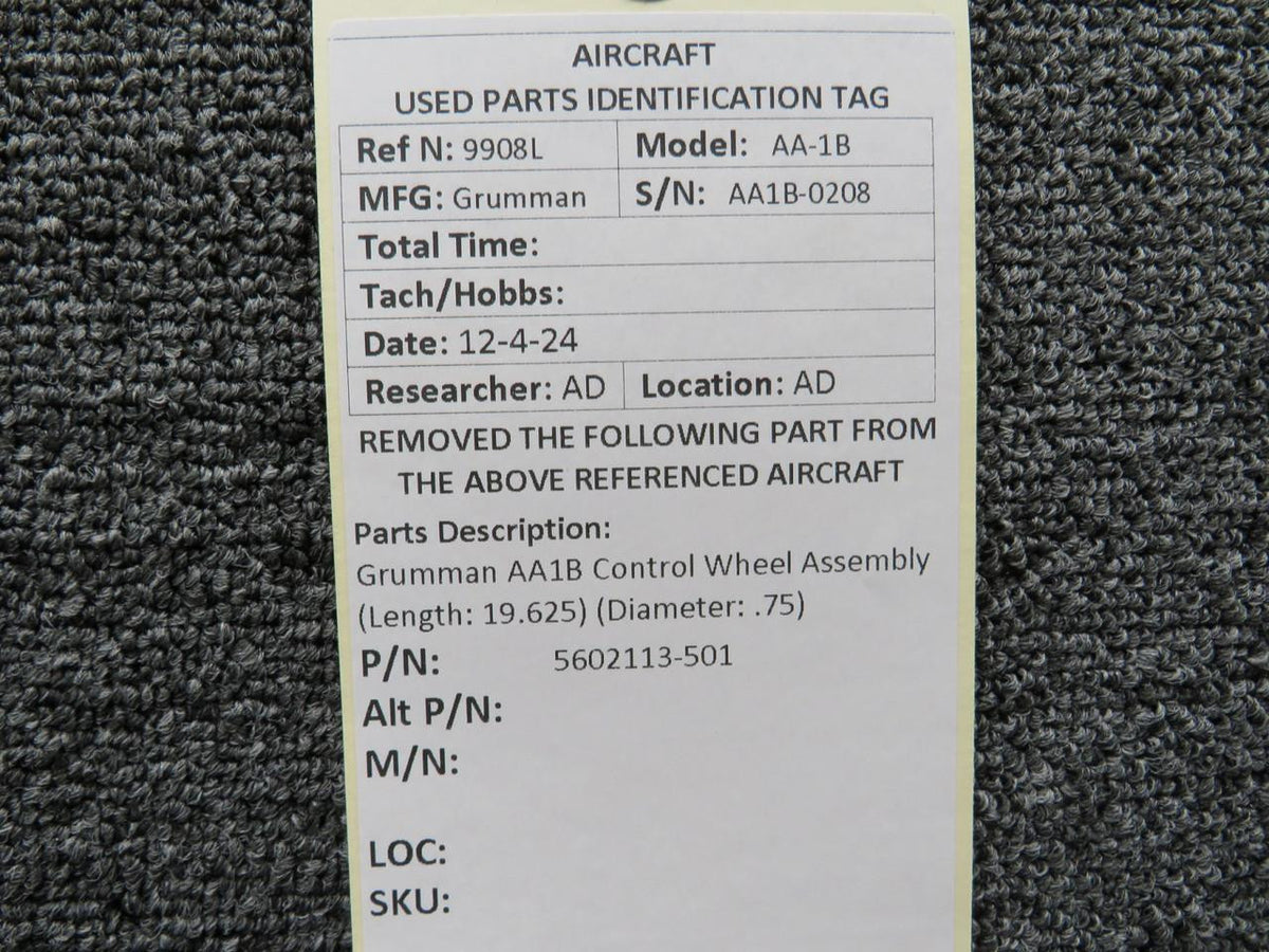 Grumman 5602113-501 Grumman AA1B Control Wheel Assembly (Length: 19.625) (Diameter: .75)