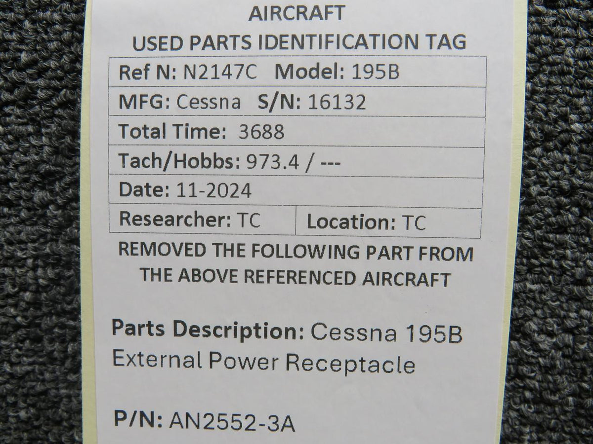 Cessna Aircraft Parts AN2552-3A Cessna 195B External Power Receptacle