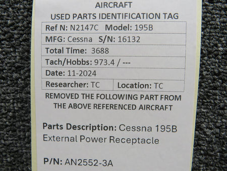 Cessna Aircraft Parts AN2552-3A Cessna 195B External Power Receptacle