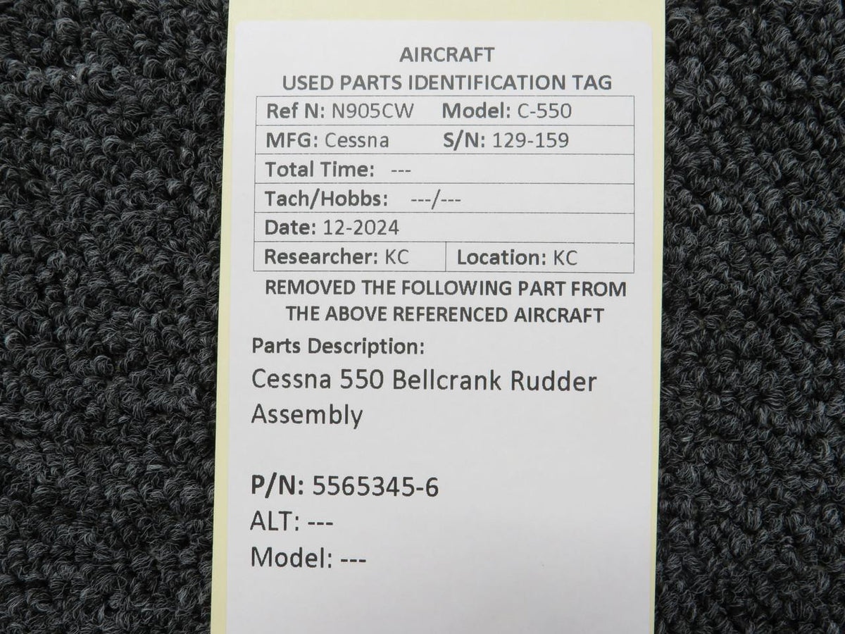 Cessna Aircraft Parts 5565345-6 Cessna 550 Bellcrank Rudder Assembly