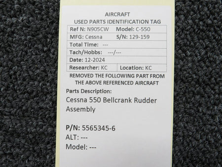 Cessna Aircraft Parts 5565345-6 Cessna 550 Bellcrank Rudder Assembly