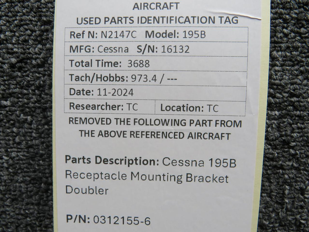 Cessna Aircraft Parts 0312155-6 Cessna 195B Receptacle Mounting Bracket Doubler