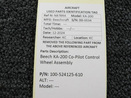 Beechcraft Parts 100-524125-610 Beech KA-200 Co-Pilot Control Wheel Assembly
