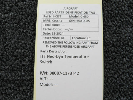 ITT Neo-Dyn Aerospace 98087-1173T42 ITT Neo-Dyn Temperature Switch (Volts: 28)