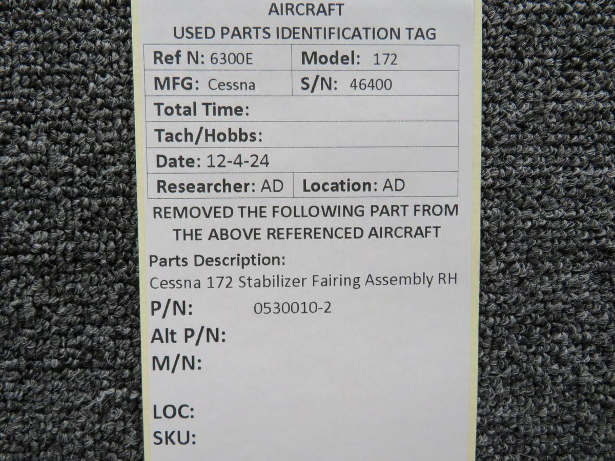 Cessna Aircraft Parts 0530010-2 Cessna 172 Stabilizer Fairing Assembly RH