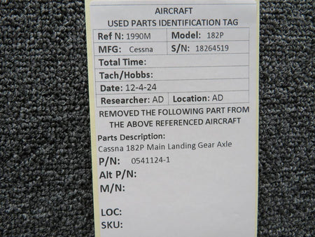 Cessna Aircraft Parts 0541124-1 Cessna 182P Main Landing Gear Axle