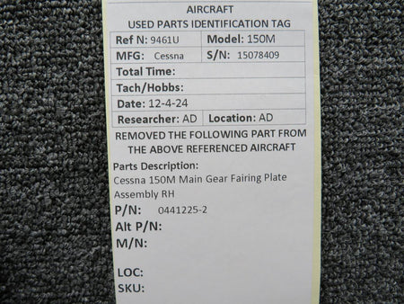 Cessna Aircraft Parts 0441225-2 Cessna 150M Main Gear Fairing Plate Assembly RH