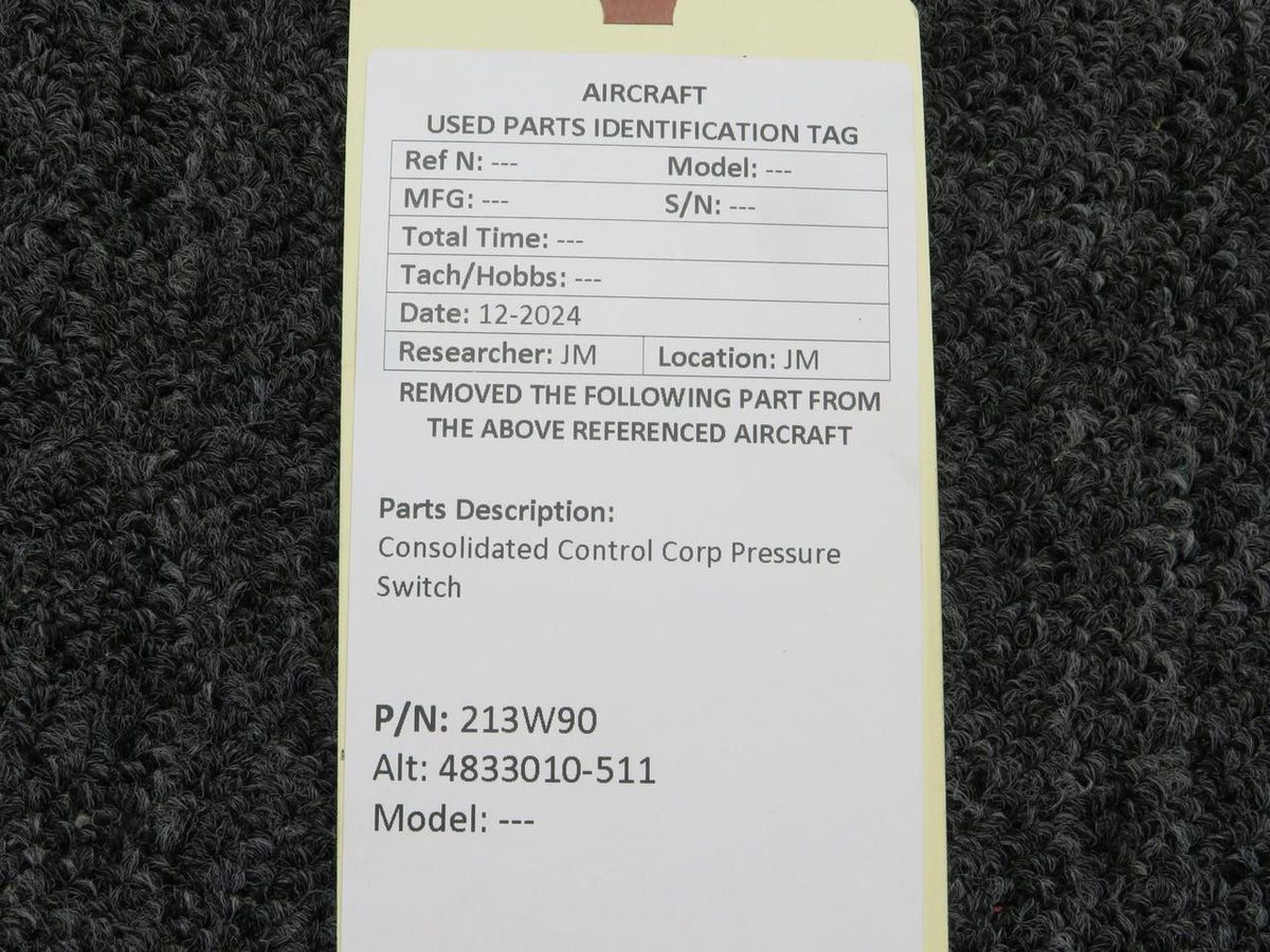 Consolidated Controls 213W90 (Alt: 4833010-511) Consolidated Control Corp Pressure Switch