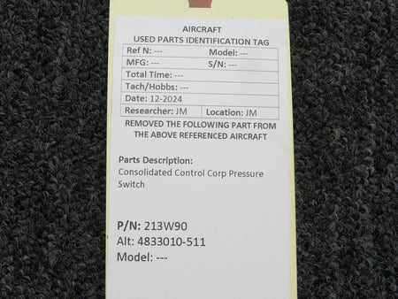Consolidated Controls 213W90 (Alt: 4833010-511) Consolidated Control Corp Pressure Switch