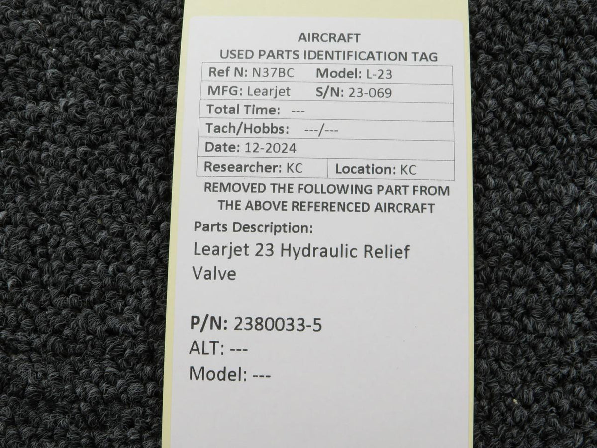 LearJet 2380033-5 Learjet 23 Hydraulic Relief Valve