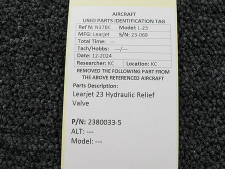 LearJet 2380033-5 Learjet 23 Hydraulic Relief Valve