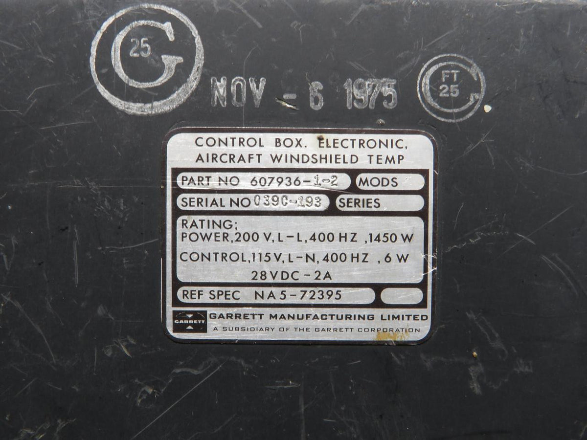 Enviro Systems 607936-1-2 Garret Electronic Aircraft Windshield Temp. Control Box (Scratches)