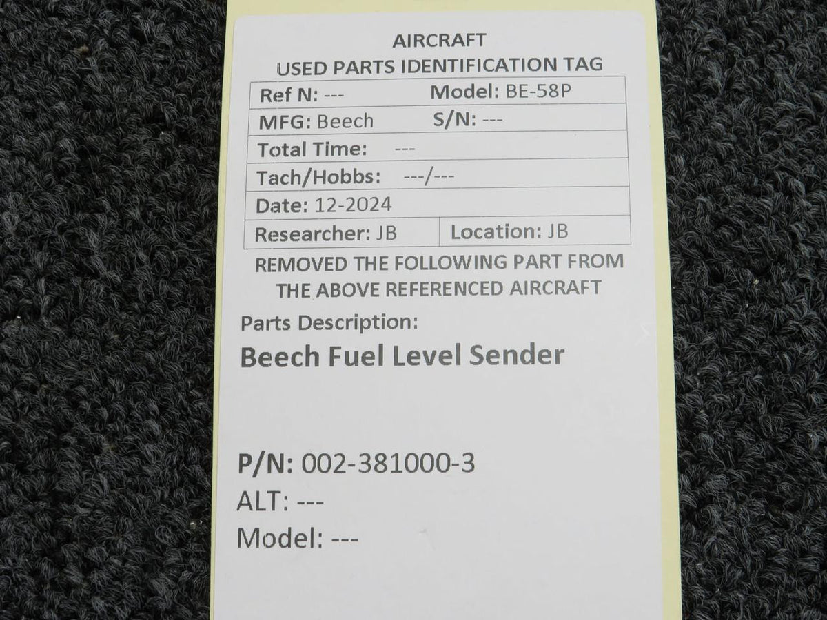 Beechcraft Parts 002-381000-3 Beech Fuel Level Sender