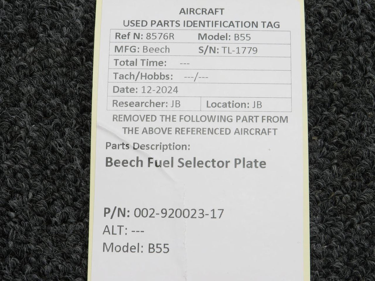 Beechcraft Parts 002-920023-17 Beech B55 Fuel Selector Plate