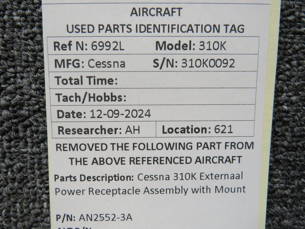 Cessna Aircraft Parts AN2552-3A Cessna 310K External Power Receptacle Assembly with Mount