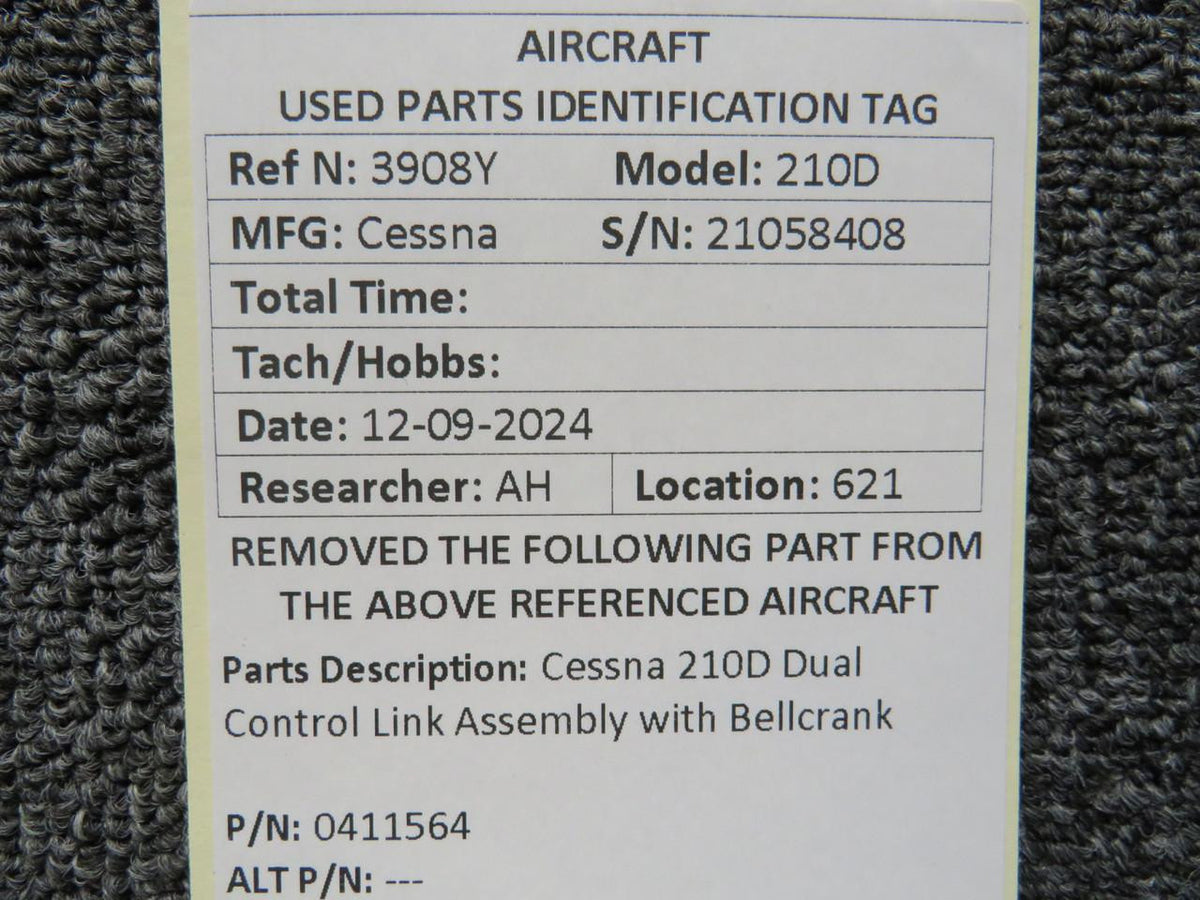 Cessna Aircraft Parts 0411564 Cessna 210D Dual Control Link Assembly with Bellcrank