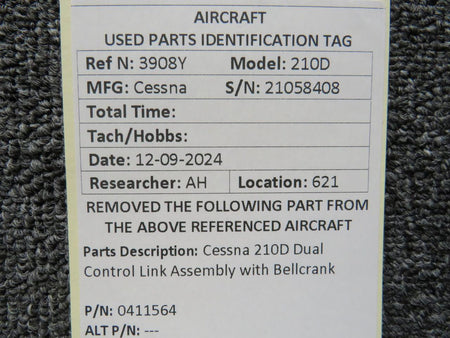Cessna Aircraft Parts 0411564 Cessna 210D Dual Control Link Assembly with Bellcrank