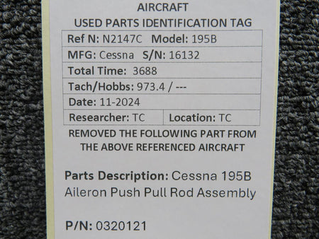 Cessna Aircraft Parts 0320121 Cessna 195B Aileron Push Pull Rod Assembly