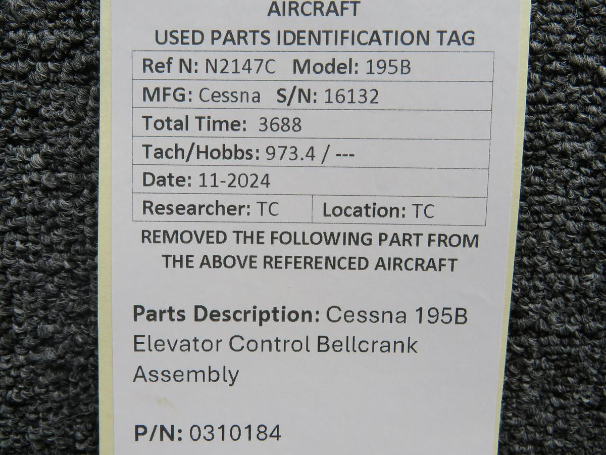 Cessna Aircraft Parts 0310184 Cessna 195B Elevator Control Bellcrank Assembly