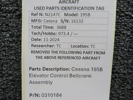 Cessna Aircraft Parts 0310184 Cessna 195B Elevator Control Bellcrank Assembly