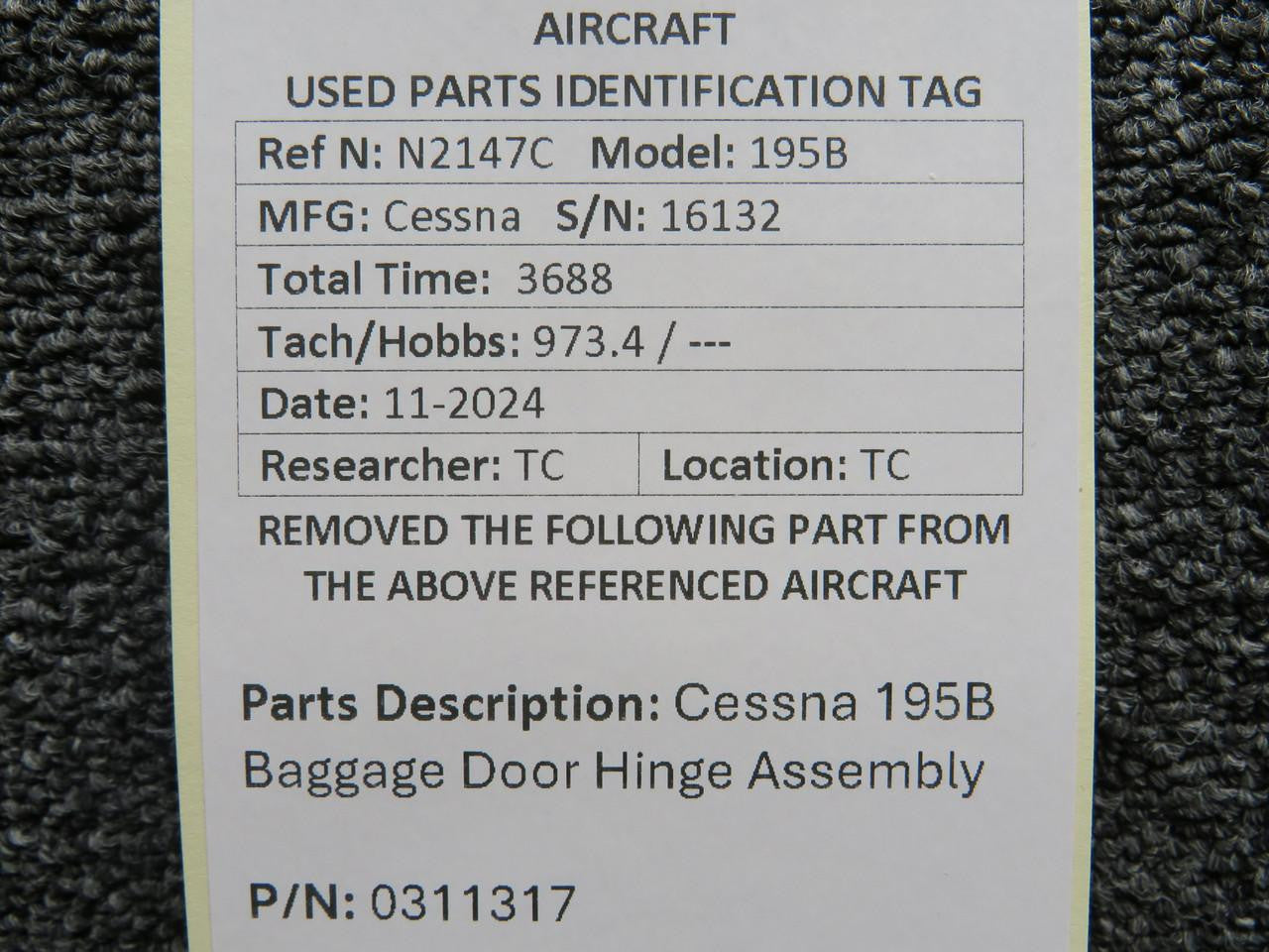 0311317 Cessna 195B Baggage Door Hinge Assembly – BAS Part Sales