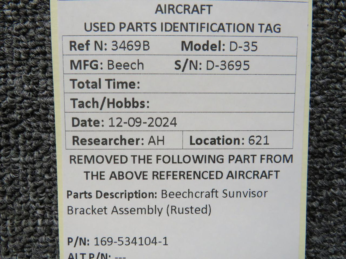 Beechcraft Parts 169-534104-1 Beechcraft Sun Visor Bracket Assembly (Rusted)
