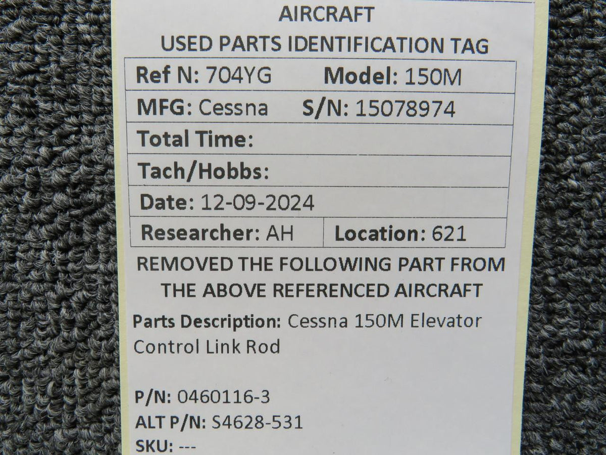 Cessna Aircraft Parts 0460116-3 (Use: S4628-531) Cessna 150M Elevator Control Link Rod