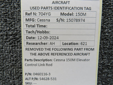 Cessna Aircraft Parts 0460116-3 (Use: S4628-531) Cessna 150M Elevator Control Link Rod