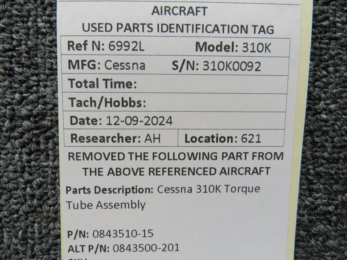 Cessna Aircraft Parts 0843510-15 (Alt: 0843500-201) Cessna 310K Torque Tube Assembly