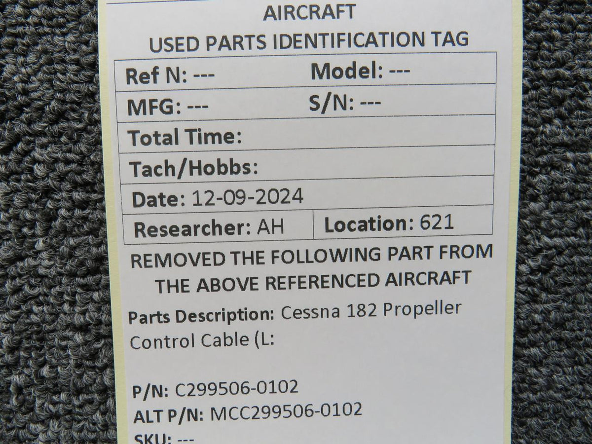 Cessna Aircraft Parts C299506-0102 (Use: MCC299506-0102) Cessna 182 Propeller Control Cable