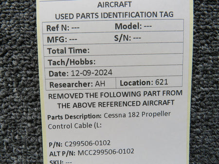Cessna Aircraft Parts C299506-0102 (Use: MCC299506-0102) Cessna 182 Propeller Control Cable