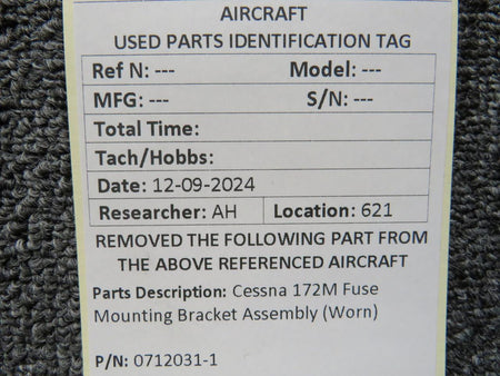 Cessna Aircraft Parts 0712031-1 Cessna 172M Fuse Mounting Bracket Assembly (Worn)